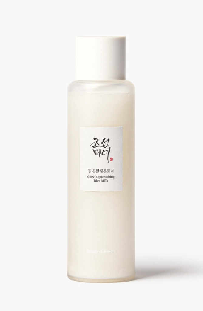 A bottle of Glow Replenishing Rice Milk by Beauty of Joseon, designed for skincare use.