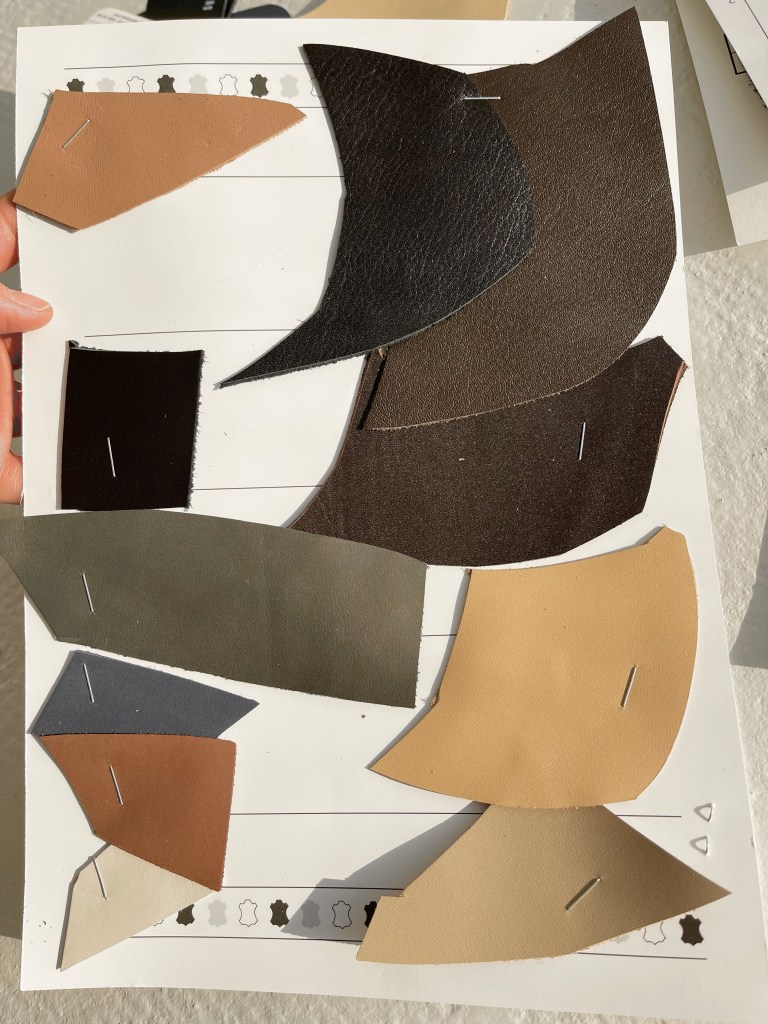 A collection of leather samples in various colors in Seonsu-dong material market.