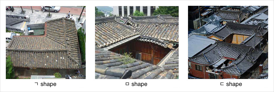 Aerial view of a traditional roof with a 'L' shape.